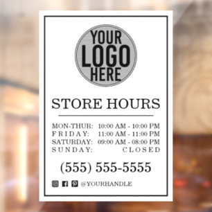 Business Logo Store Hours Social Media Window Clin Cling