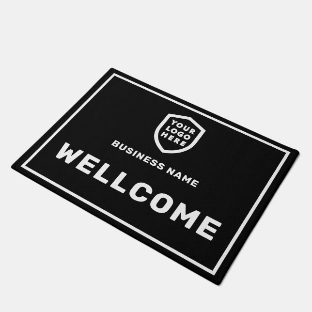 Business Logo | Stylish Black Modern Professional  Doormat (Angled)