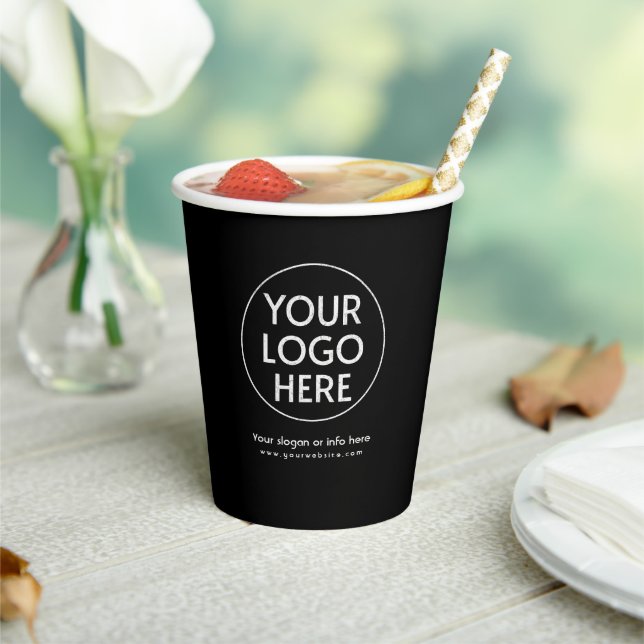 Business Logo | Stylish Black Modern Professional Paper Cups (Insitu)