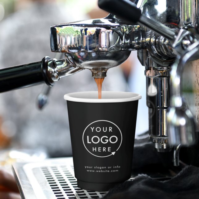 Business Logo | Stylish Black Modern Professional Paper Cups (A sleek black branded business 8oz paper cup with optional lid, perfect for cafes and events)