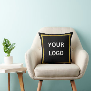 Business Logo Template Black and Gold Throw Pillow