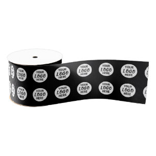 Business Logo Template Custom Black Wide Satin  Grosgrain Ribbon