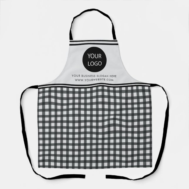 Business Logo Text Company Branded Buffalo Plaid  Apron (Front)