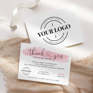 Business Logo Thank You Blush Pink Script Heart Card