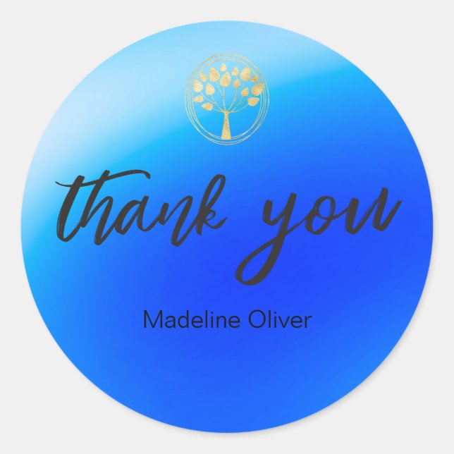 Business Logo Thank You Custom Blue Classic Round Sticker (Front)