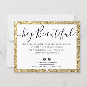 BUSINESS LOGO THANK YOU elegant black gold glitter Card