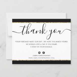 BUSINESS LOGO THANK YOU elegant black gold glitter Card