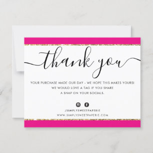 BUSINESS LOGO THANK YOU elegant pink gold glitter Card