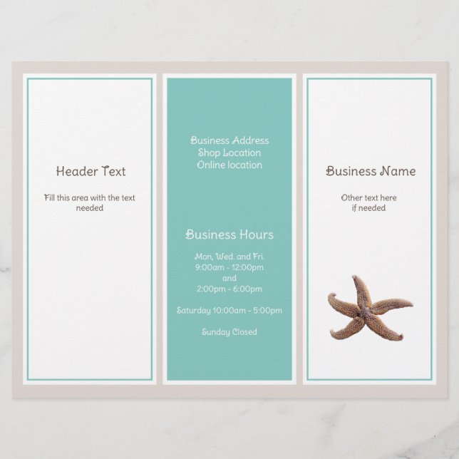 Business Logo Tri-fold Brochure Turquoise Starfish (Front)