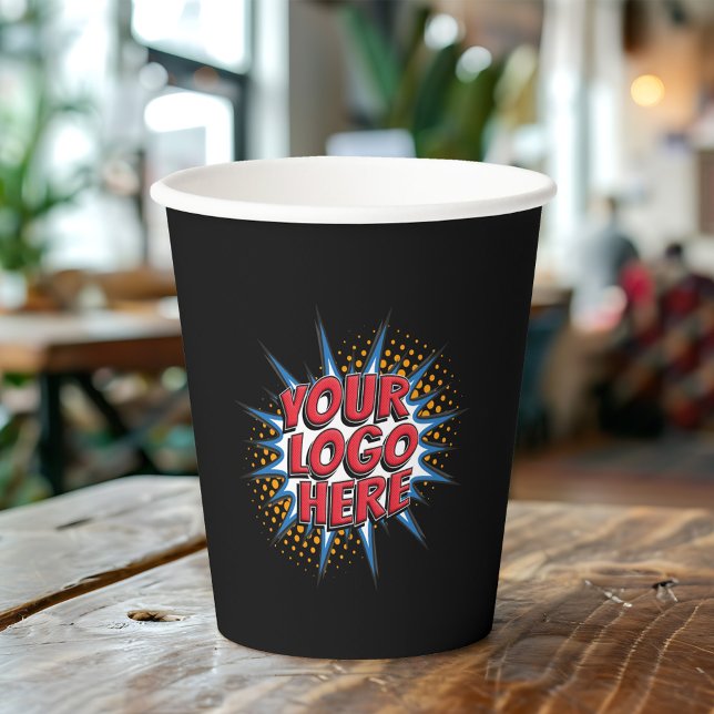 Business Logo Upload Marketing Event Black Paper Cups (Creator Uploaded)