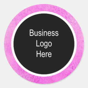 Business Logo Watercolor Pink Thin White Stroke  Classic Round Sticker