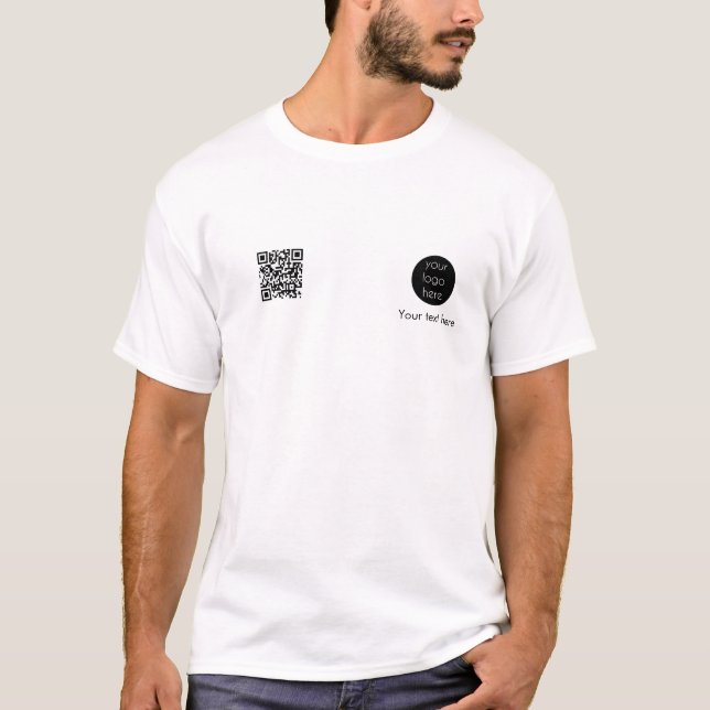 Business Logo Website Employee Name QR Code T-Shirt (Front)