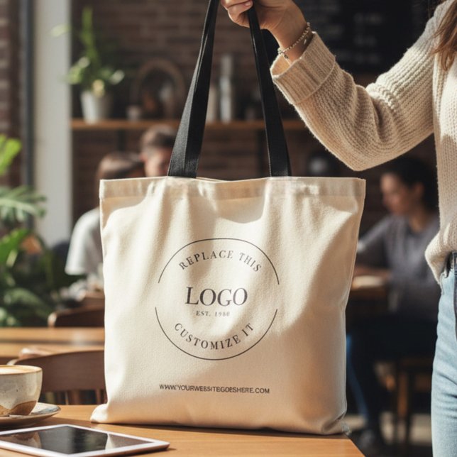 Business Logo website Simple Custom Tote Bag (Custom business tote bag with large logo and website. Promotional reusable bags.)