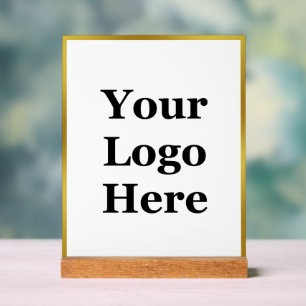 Business Logo White and Faux Gold Border Acrylic Sign