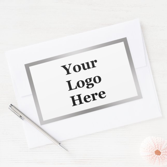 Business Logo White and Silver Brushed Metal Look  Sticker (Envelope)