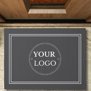 Business Logo White Border Promo Branding Grey Doormat