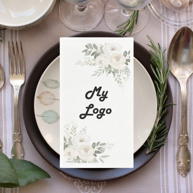 Business logo white florals brand colour napkin (Creator Uploaded)