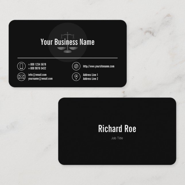 Business Logo White Icons Classy Black Card (Front/Back)