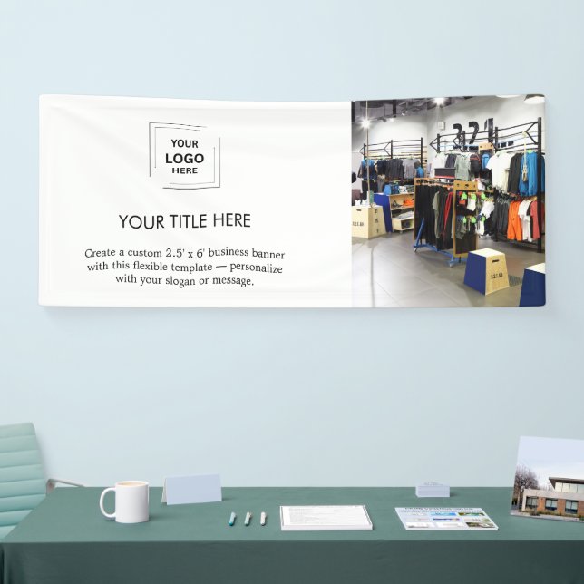 Business Logo | White Minimalist Modern Photo 6'  Banner (Tradeshow)