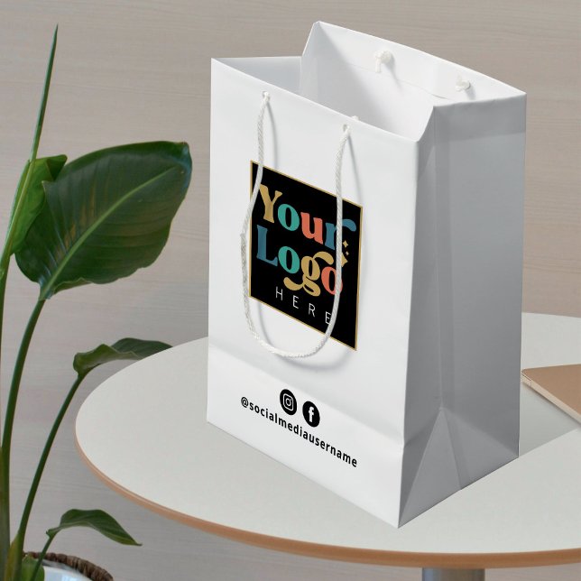 Business Logo White Promotional Paper Medium Gift Bag (Creator Uploaded)