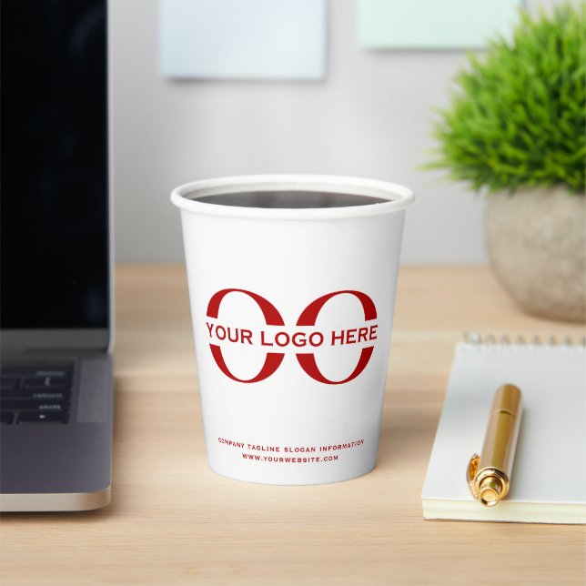Business Logo White Red Paper Cups (Insitu)