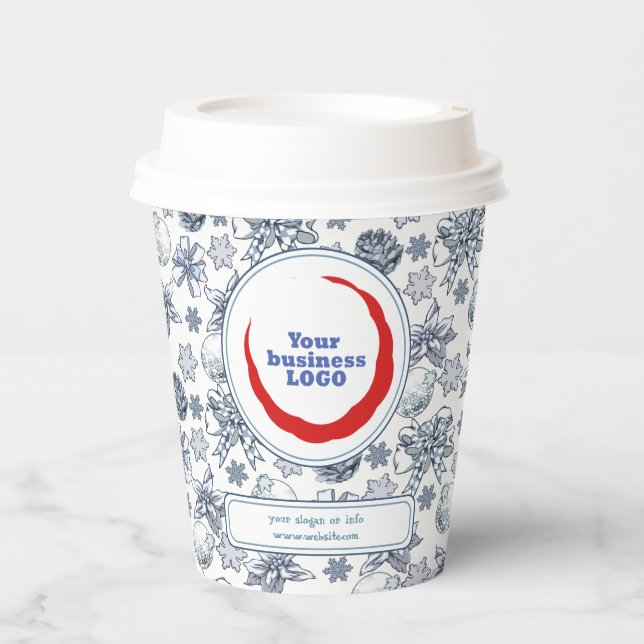 Business Logo White Silver Christmas Paper Cups (Front)