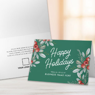Business Logo Winter Greenery Folded Holiday Card