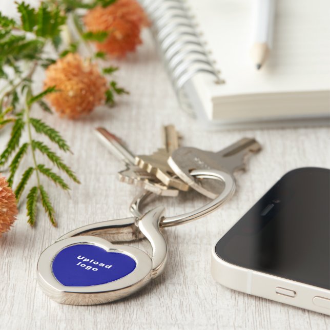 Business Logo With Blue Background on Heart Metal Keychain (Side)
