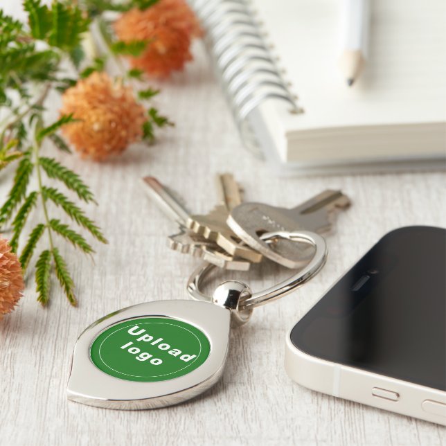 Business Logo With Green Background on Swirl Metal Keychain (Side)