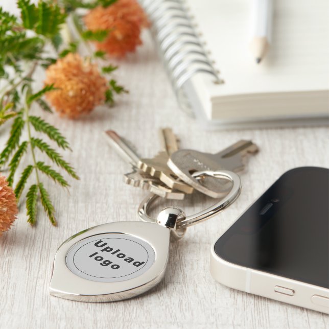 Business Logo With Grey Background on Swirl Metal Keychain (Side)
