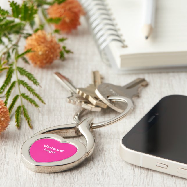 Business Logo With Pink Background on Heart Metal Keychain (Side)