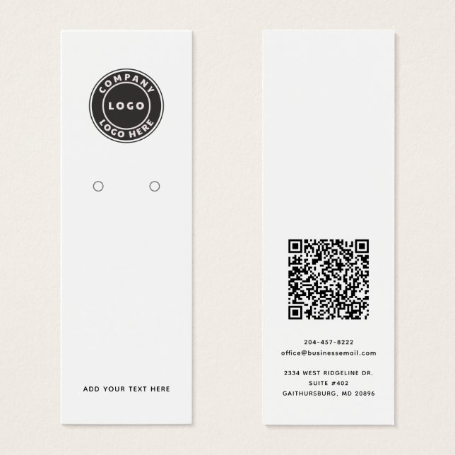 Business Logo with QR Code Earrings Display Card (Front & Back)