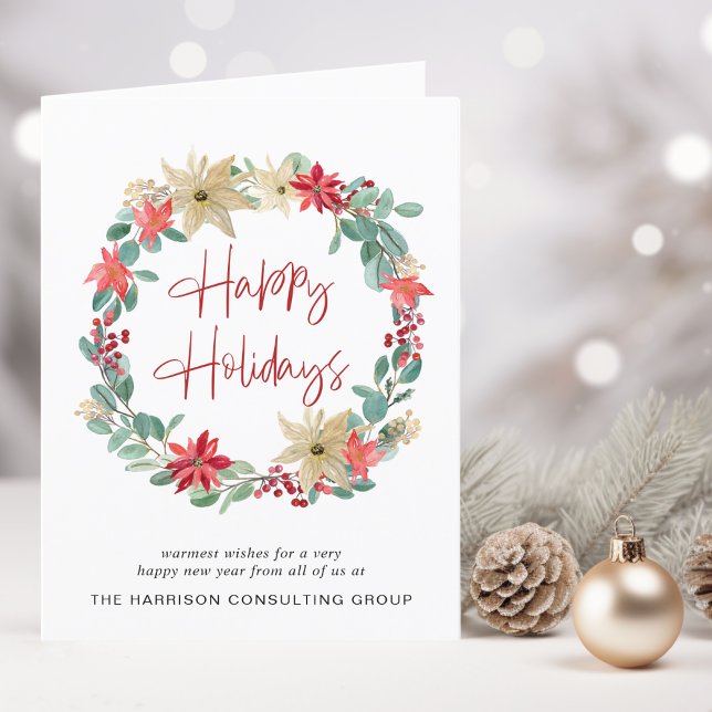 Business Logo Wreath Corporate Christmas Holiday Card (Spread the joy of the season and strengthen business relationships with our elegant holiday card)