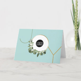Business Logo Wreath teal Blue green Modern Joy Holiday Card