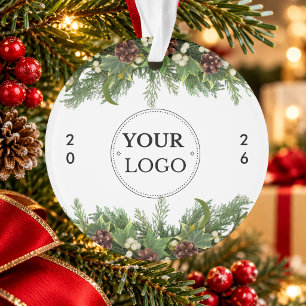 Business Logo Year Modern Christmas Greenery Ornament