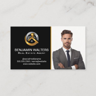 Business Man   Gold Metallic Real Estate Logo Card
