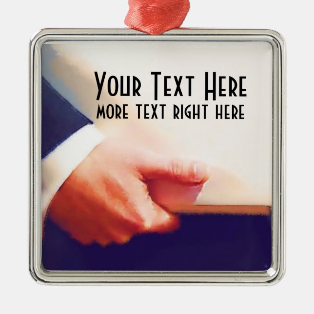 Business Man Holding Laptop or Planner Metal Ornament (Front)