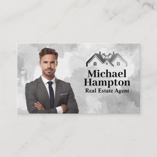 Business Man in Suit | Real Estate Logo Business Card (Front)