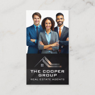 Business Man in Suit   Real Estate Logo Metallic Business Card