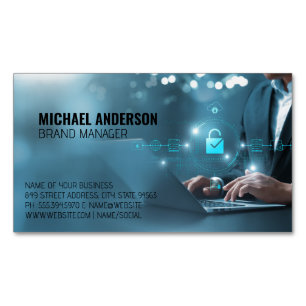 Business Man on Computer   Data Magnetic Business Card