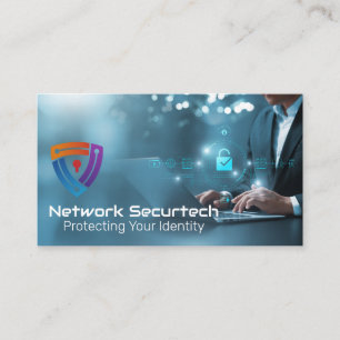 Business Man Securing Data   Encrypted Network Business Card