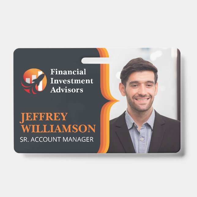 Business Man Smiling | Finance Logo | Barcode Badge (Front)