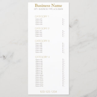 Business Menu with Price List