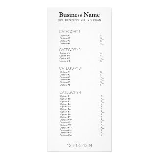 Business Menu with Price List