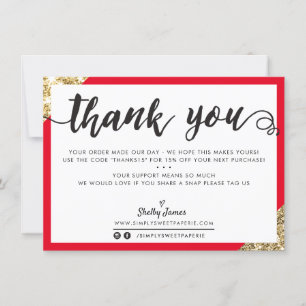 BUSINESS MERCI angle moderne script rouge or