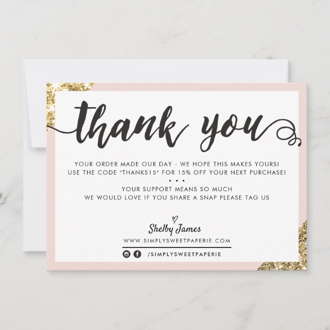 BUSINESS MERCI d'angle moderne script d'or blush (Devant)
