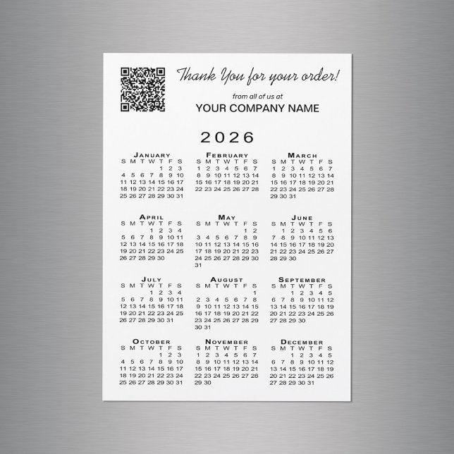 Business Merci QR Code 2026 Calendrier Magnet (Business Thank You QR Code 2026 Calendar Magnet in situ)