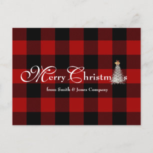 business Merry Christmas greeting on buffalo plaid Holiday Postcard