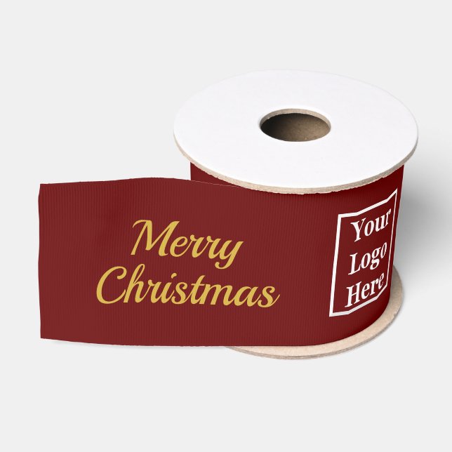 Business Merry Christmas Your Logo Here Dark Red Grosgrain Ribbon (Spool)