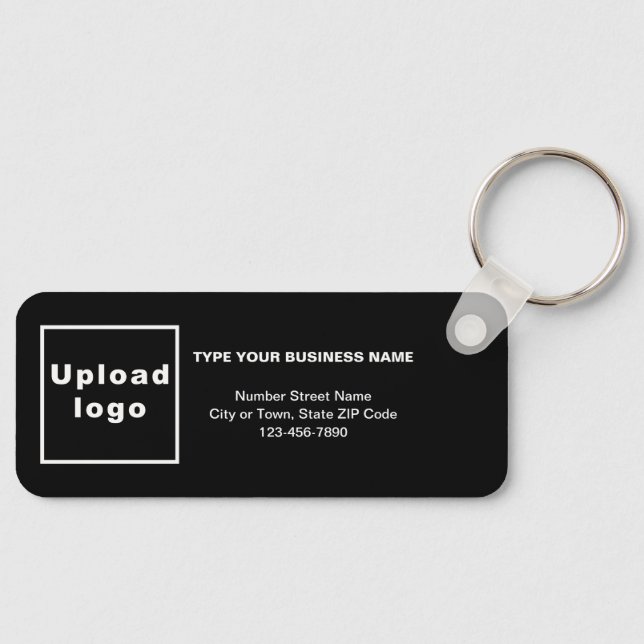 Business Minimal Information Black Rectangle Keychain (Front)